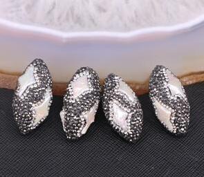 10 oval pearl beads with crystal gemstone jewelry connecting beads pavé crystal zircon bead Rhinestone connector spacer beads