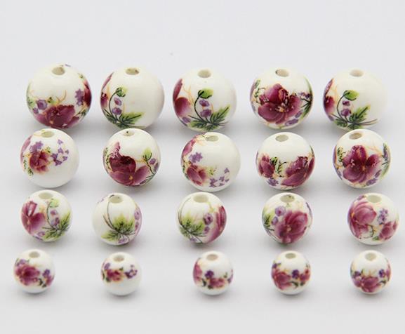 8/10/12/14mm ,Porcelain Beads,round shape with blue flower pattern ceramic DIY loose beads jewelry making finding free shipping