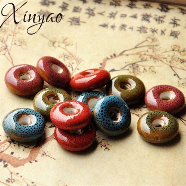 XINYAO 10pcs/lot 21mm Flower Glaze Ceramic Beads Safe Buckle Beads With 5mm Hole for Women DIY Bracelets Jewelry Making K0987