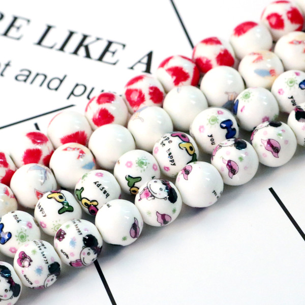 50pcs/lot Around10mm Wholesale Flower Print Ceramic Charm Beads Porcelain Loose Spacer Beads For Charm Bracelet Jewelry DIY