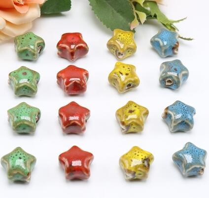 30 pcs 15x15mm,Porcelain Beads,star shape mixed colors,ceramic DIY loose beads jewelry making finding free shipping