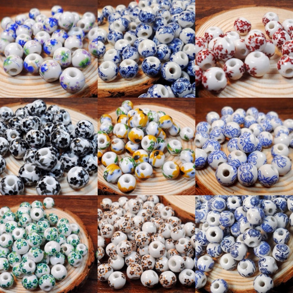 XINYAO 50pcs/lot 10mm Big Large Hole Ceramic Beads Flower Blue And White Porcelain Beads Handmade DIY Jewelry Making Accessories