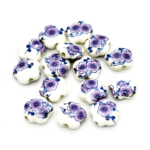 200pcs/lot 15mm Hole 3mm Ceramic Beads Flower Blue And White Porcelain Beads Handmade DIY Jewelry Making Accessories