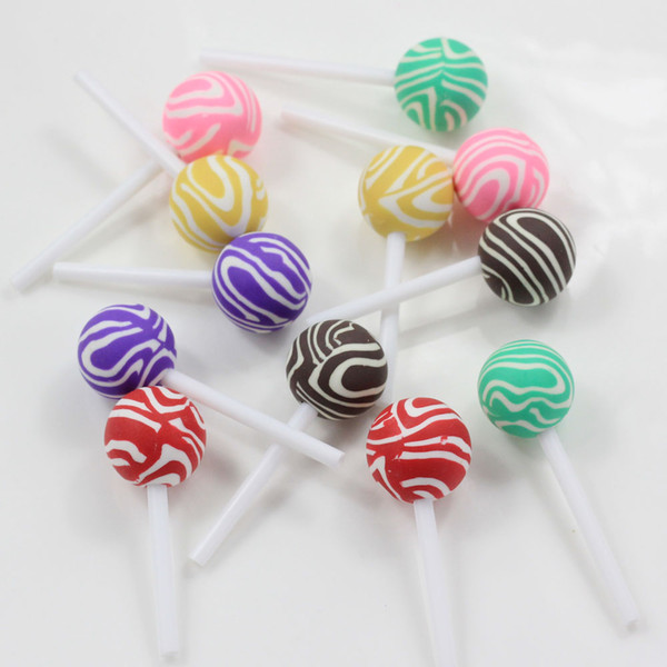 Wholesale 50 Pieces/lot mixed Color Polymer Clay Simulation Lollipops Lollipop Kawaii Cabochons For Diy Decoration