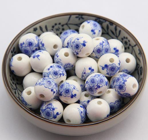 10/12/14mm ,Porcelain Beads,round shape with blue flower pattern ceramic DIY loose beads jewelry making finding