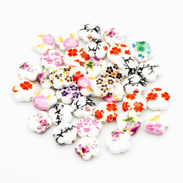 50pcs/lot DIY Handwork Beads Woven Bracelet Accessories Printing Ceramic Beads Decal five-pointed Star Beads Mix Color