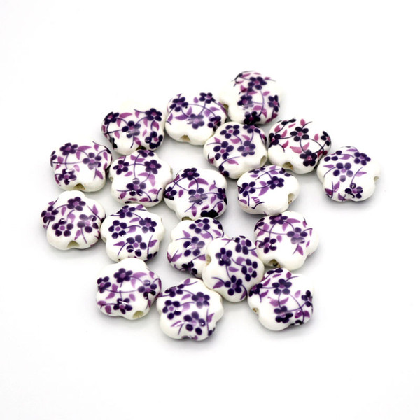 50PCS/LOT Woven Bracelet Accessories Printing Ceramic Beads DIY Handmade Beads Decal Five-pointed Star Beads Mix Color