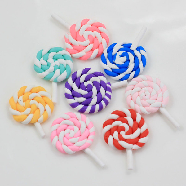 100 Pieces/lot High Quality Beauty 8 Colors Kawaii Lollipop Polymer Clay Cabochons Flatback For DIY Phone Decoration