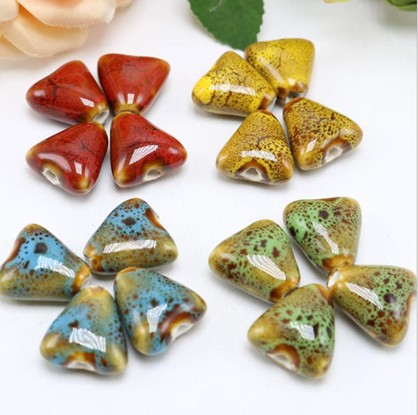 17x15mm hole size 2.5 mm,Porcelain Beads,Triangle shape mixed colors,ceramic DIY loose beads jewelry making finding free shipping