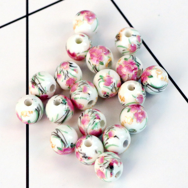 Porcelain Ceramic Round Beads 10MM 50PCS/LOT Colorful Flower Beads For Handmade DIY Necklace Bracelets Jewelry