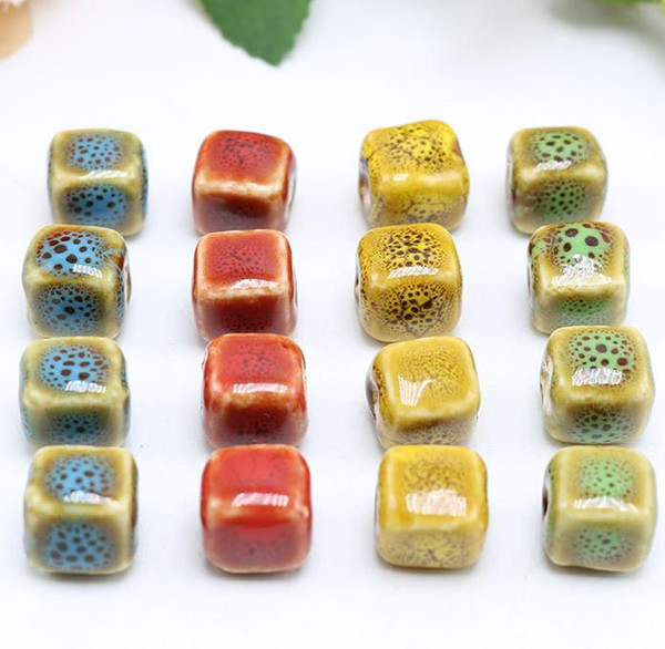 50 pcs 10x10mm,Porcelain Beads,square shape mixed colors,ceramic DIY loose beads jewelry making finding free shipping