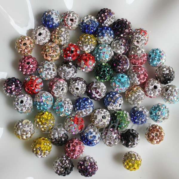 50pcs/lot Girls' 10MM Necklace bracelet Jewelry charms Clear crystal paved double color handmade polymer clay beads