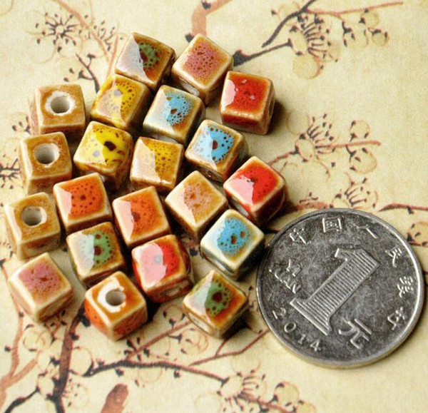 50 pcs 8mm , hole size about 2mm square shape Porcelain Beads,mixed color,ceramic DIY loose beads jewelry finding