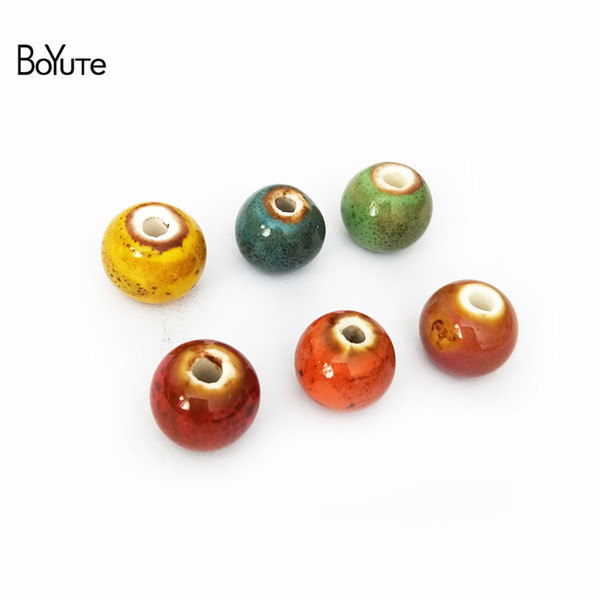 BoYuTe 100Pcs 9 Colors Round 10MM Beads Vintage Diy Porcelain Ceramic Beads Jewelry Making Fashion Beads