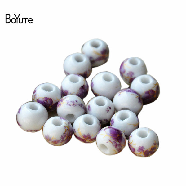 BoYuTe 100Pcs 12 Colors Round 10MM Porcelain Ceramic Loose Beads Diy Beads Jewelry Making Vintage Style Beads