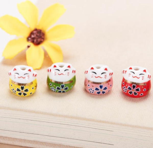 Porcelain Beads,cute animal cat design mixed colors,ceramic DIY loose beads jewelry making finding free shipping