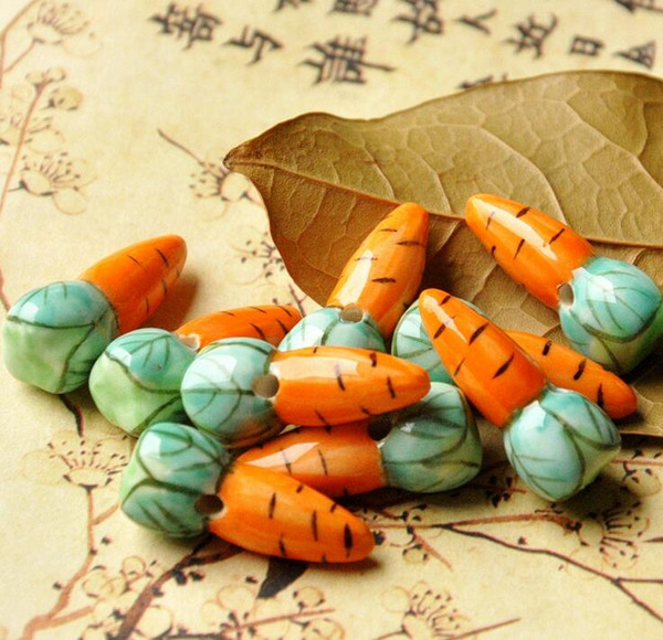 20 pcs 11X26mm, hole size about 1.5mm carrot designPorcelain Beads,mixed color,ceramic DIY loose beads jewelry finding