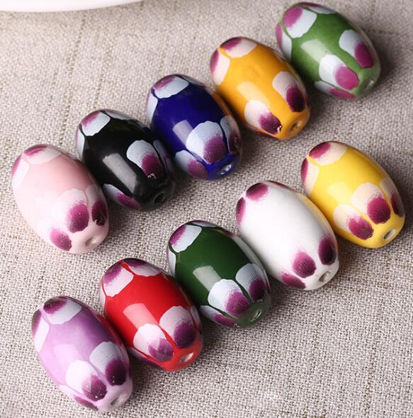 20 pcs ,26*17mm, hole size about 3mm Porcelain Beads,mixed color, flower pattern ceramic DIY loose beads jewelry finding