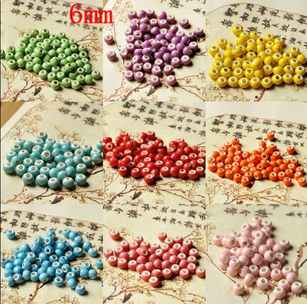 50 pcs 6mm , hole size about 2mm Porcelain Beads,mixed solid color,ceramic DIY loose beads jewelry finding