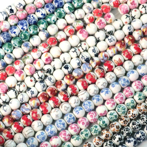 50pcs/lot 8MM Vintage Chinese Ceramic Beads Fit Necklace Bracelets DIY Spacer Beads For Jewelry Making Round Shape Ceramic Bead