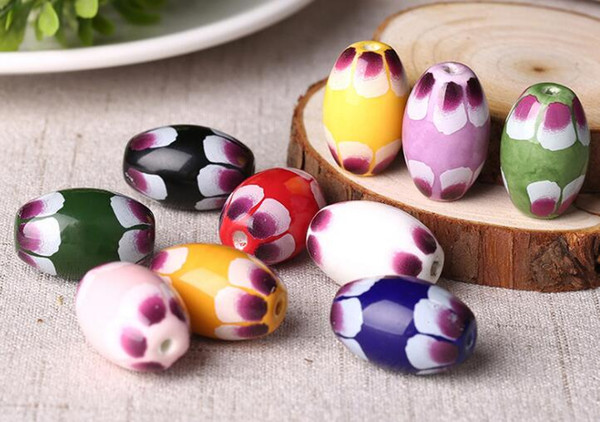 20 pcs ,26*17mm, hole size about 3mm Porcelain Beads,mixed color, flower pattern ceramic DIY loose beads jewelry finding