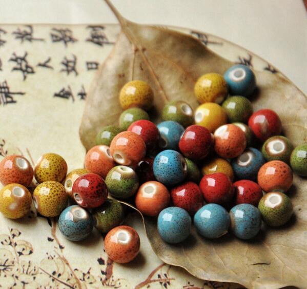 50 pcs 8mm , hole size about 2mm Porcelain Beads,mixed color,ceramic DIY loose beads jewelry finding