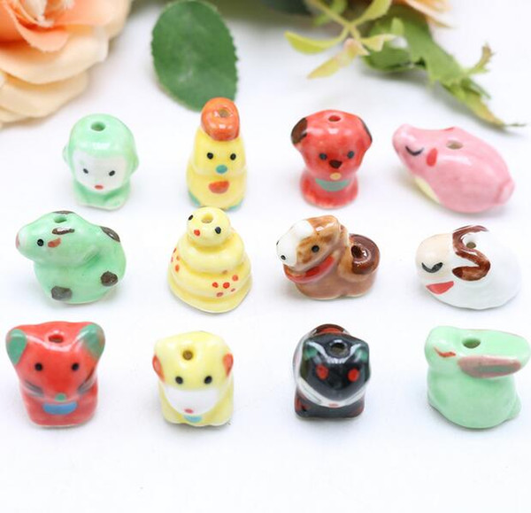 Porcelain Beads,mixed color,ceramic DIY loose beads, animal styles, mixed style sold per pack of 50 pieces