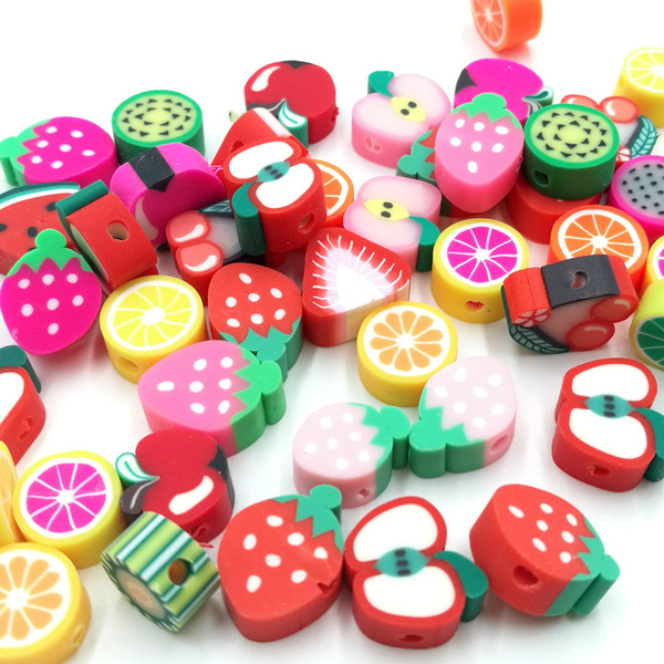 100pcs Mixed Polymer Clay Fruits Slices 3D 10mm Fimo Beads With Hole Crafts Findings Slices Spacer Beads for Women DIY Jewelry Accessories