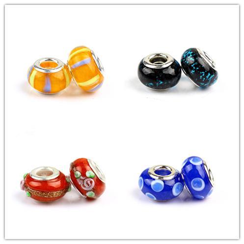 New alloy+Cloisonne beads drops Retro Big Hole beads natural glass crystal ceramics Style Europen beads For DIY Bracelet jewelry