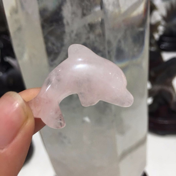 1pcs Natural quartz crystal gemstone dolphin pendant reiki healing handmade carved crystal animal with a hole