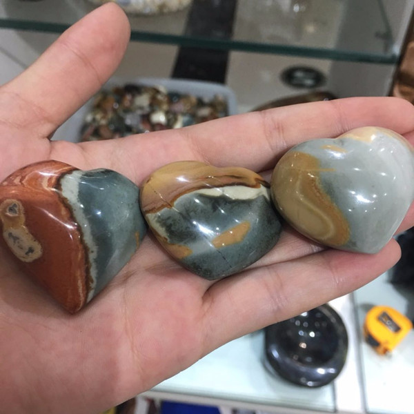 3pcs Natural ocean jasper Crystal gemstone heart meditation healing chakra polished colorful jasper crystal heart Madagascar