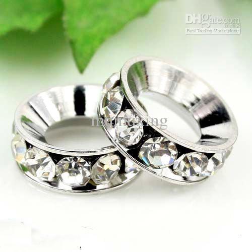 12MM Big Hole Beads, Imitation Rhodium Plated Clear Crystal Rhinestones Spacers Fit Bracelets