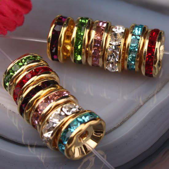 10MM Multicolor Crystal Rhinestone Rondelle Spacer Beads, Metal Gold Plated Jewelry Findings 100PCS