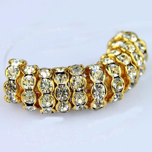 10MM Clear Crystal Rhinestone Wavy Rondelle Spacer Beads, Metal Gold Plated Jewelry Findings 100PCS