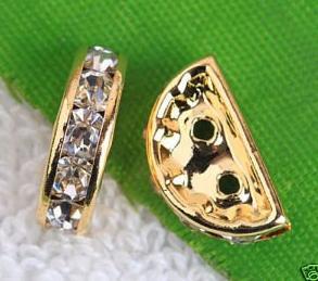 Clear Crystal Spacer Bar 2 Holes. 12MM x 4MM, Gold Plate, Jewelry Spacer Beads. Rhinestone Findings.