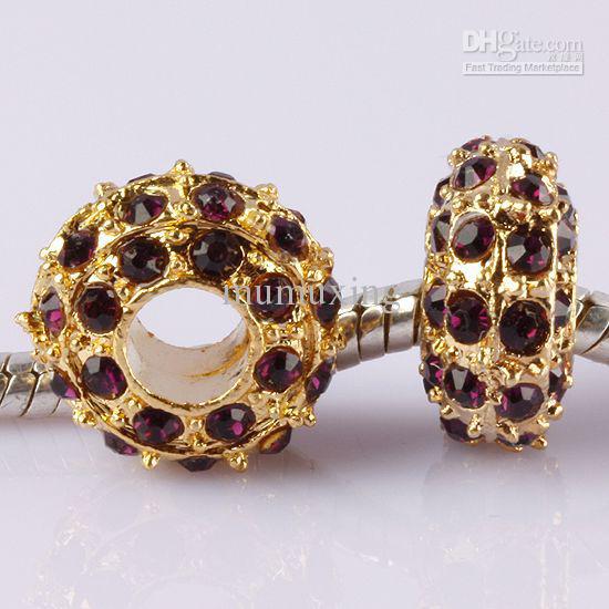 14MM Metal Alloy Gold Plated, Amethyst Rhinestone Spacer Beads, Crystal Rondelles Jewelry Findings