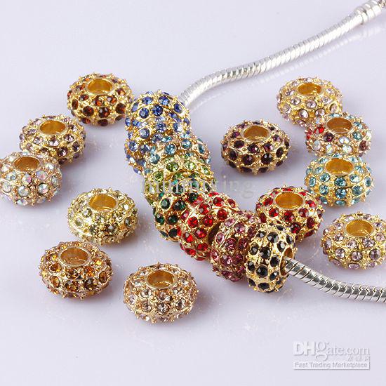 14MM Metal Alloy Gold Plated, Multicolor Rhinestone Spacer Beads, Crystal Rondelles Jewelry Findings