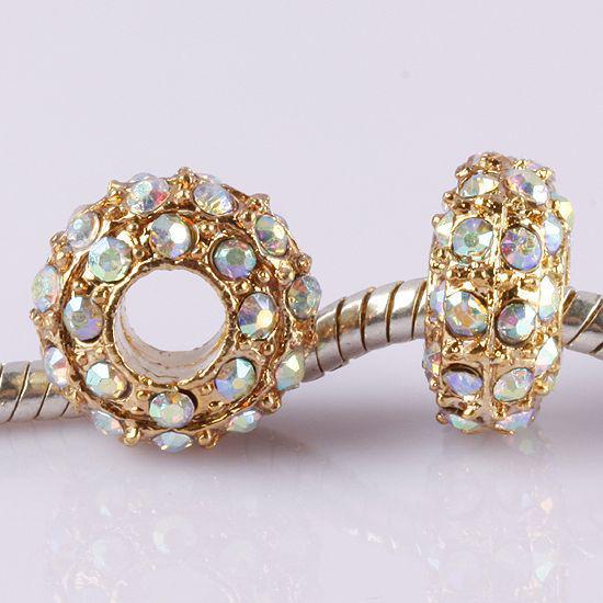 14MM Gold Plated, Crystal AB Rhinestone Spacers, Metal Alloy Loose Beads, Jewelry Fittings-100PCS