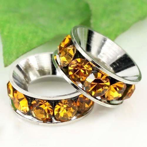 12MM Big Hole Beads, Imitation Rhodium Plated Topaz Rhinestones Crystal Spacers Fit Bracelets