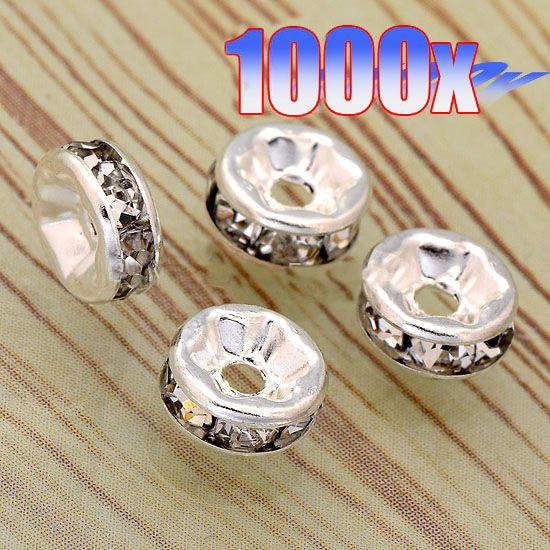 8MM Wheel-Shaped Silver Plating, Clear Crystal Rhinestone Rondelle Spacer Beads Findings-1000PCS