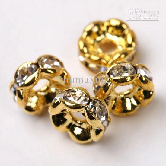 8MM Clear Rondelle Crystal Rhinestone Golden Spacer Beads, Wave-shaped Jewelry Findings-100PCS