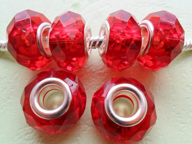 Hotting Sale 925 Silver Faced Red Crystal Loose Spacer Beads European Murano Beads 300pcs