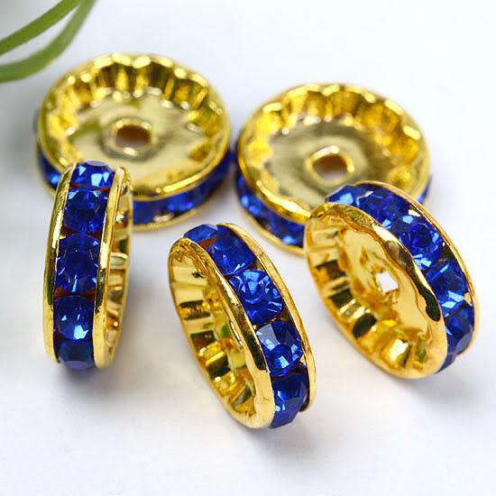 Free Shipping Promotion/Novelty 12mm Blue Rhinestone Spacer Finding Loose Circle Beads,50pcs/lot