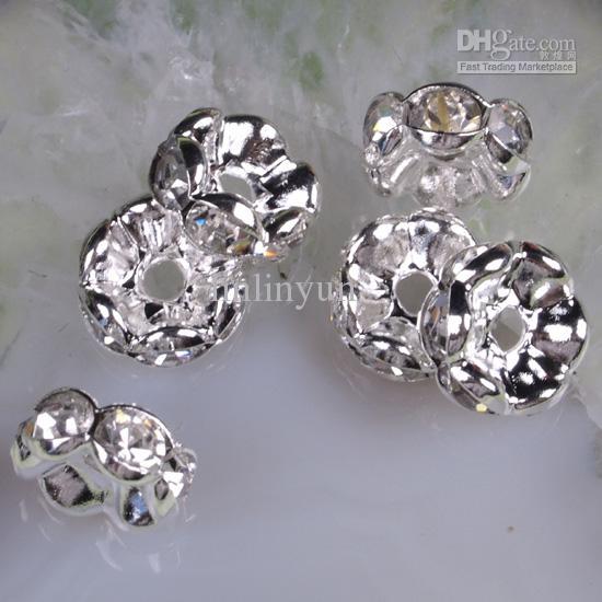 8MM White Rhinestone Crystal Spacer Bead Findings, Wave-shaped Rondelle Spacer Jewelry Beads--100PCS