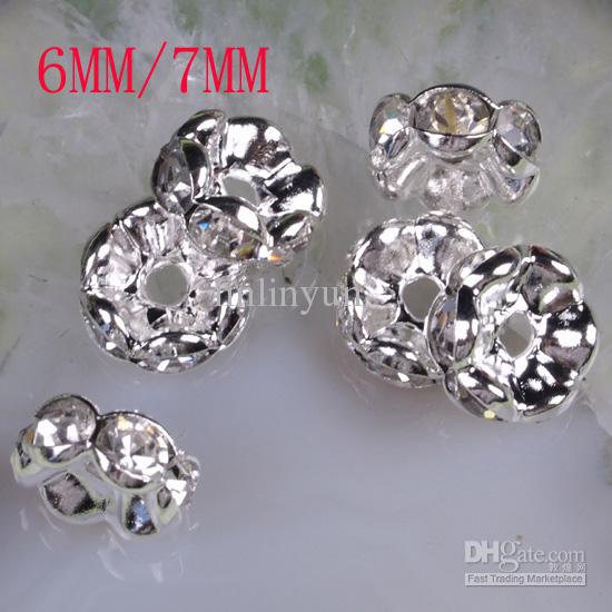 6MM / 7MM White Rhinestone Crystal Spacer Bead Findings, Wave-shaped Rondelle Spacer Jewelry Beads