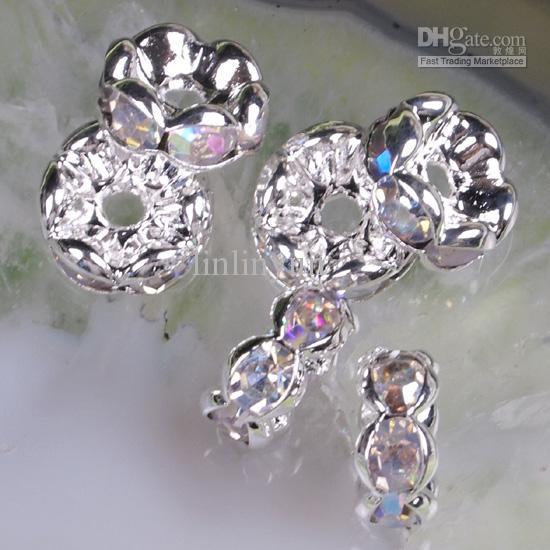 8MM Crystal AB Rhinestone Crystal Spacer Bead Findings, Wave-shaped Rondelle Spacer Beads--100PCS