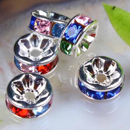 8MM Wheel-Shaped MixColor Rhinestone Crystal Spacer Beads Jewelry Findings, Rondelle Beads