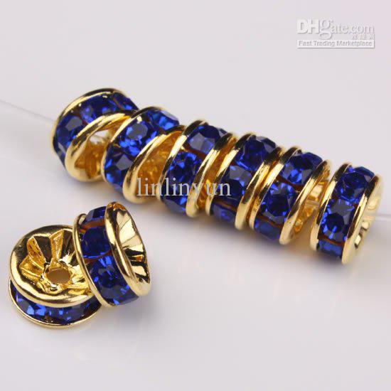 10MM Wheel-Shaped Dark Blue Rhinestone Crystal Spacer Beads Jewelry Findings, Rondelle Beads