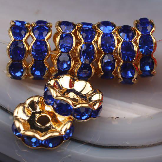 10MM Dark Blue Rhinestone Crystal Spacer Bead Findings, Wave-shaped Rondelle Spacer Beads