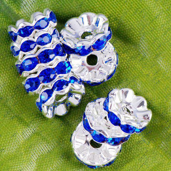 10mm Blue Rhinestone Crystal Spacer Bead Findings, Wave-shaped Rondelle Spacer Jewelry Beads